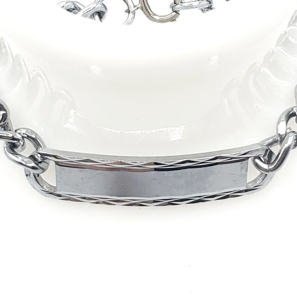 Stainless Steel Link Chain Bracelet Mens Silver Toned ID Panel 7.50 in. Length - Picture 5 of 9